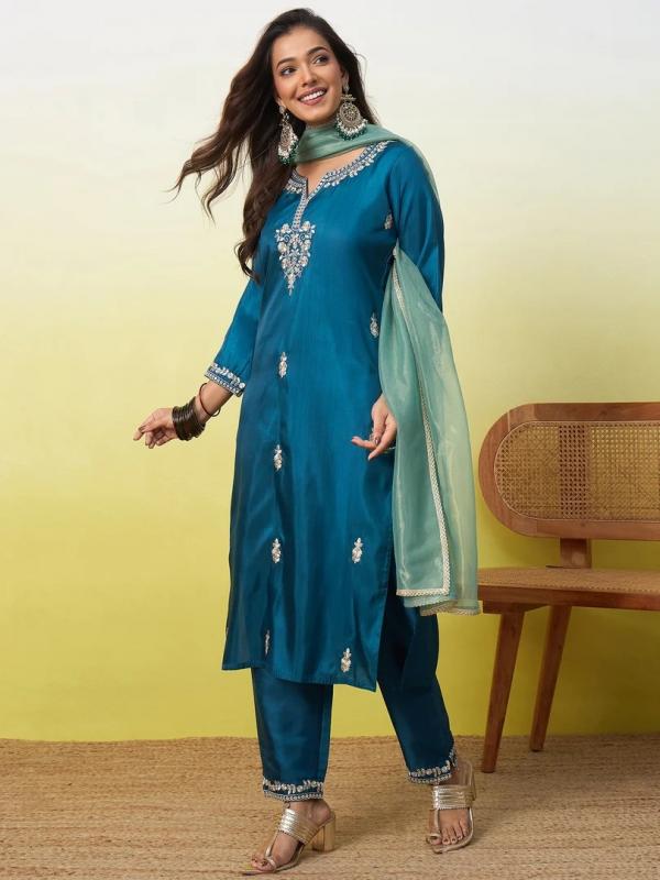 VP 9893 T  Embroidered Yoke Design Straight Kurta Set with Dupatta